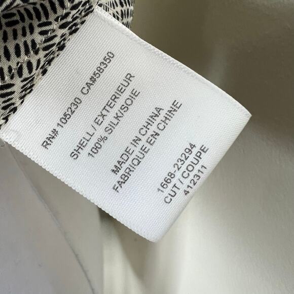 Joie 100% Silk Top XS Black White Cap Sleeve Keyhole Office Work Casual Pocket - Picture 8 of 10